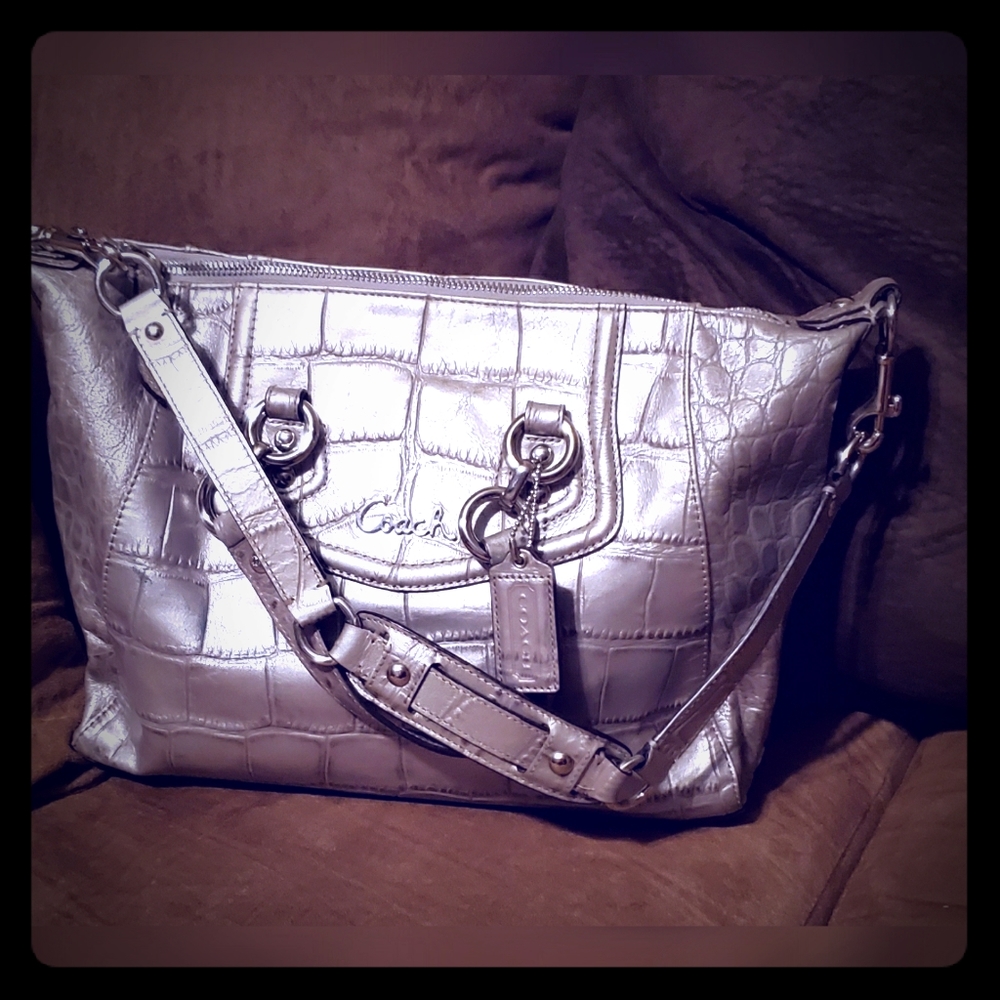 Silver croc Coach satchel